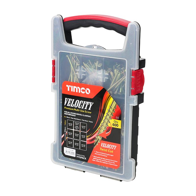 TIMCO Velocity Premium Multi-Use Screws - Grab Pack - PZ - Double Countersunk - Yellow - 600pcs - 600 Pieces Tray