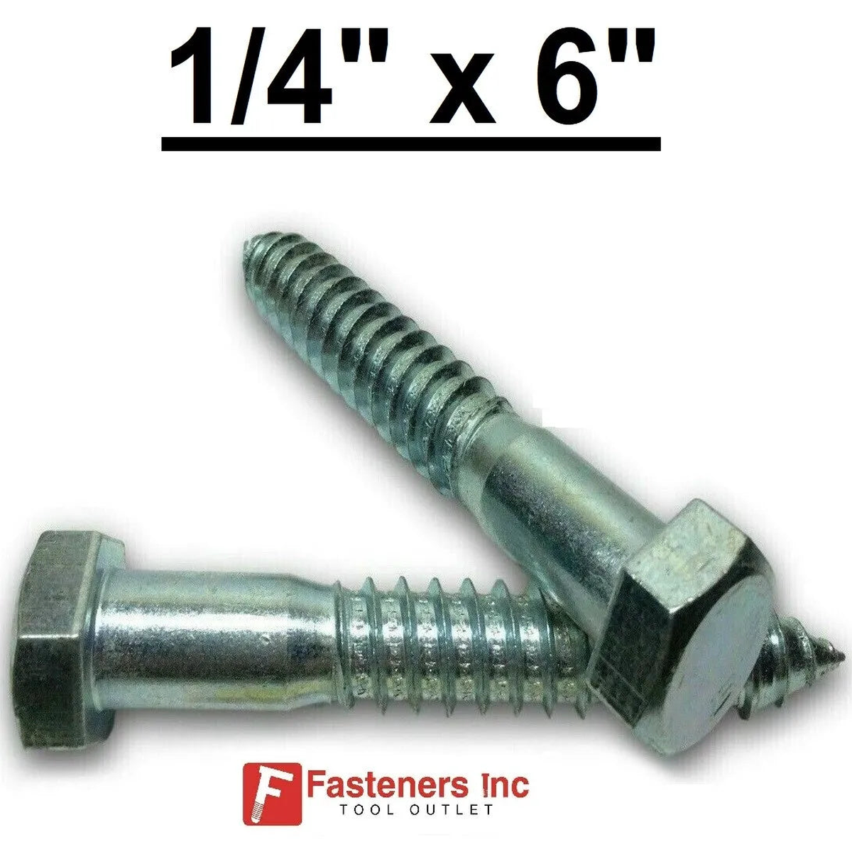 (Choose Qty) 1/4" x 6" Zinc Plated Hex Head Lag Bolt Screws A307