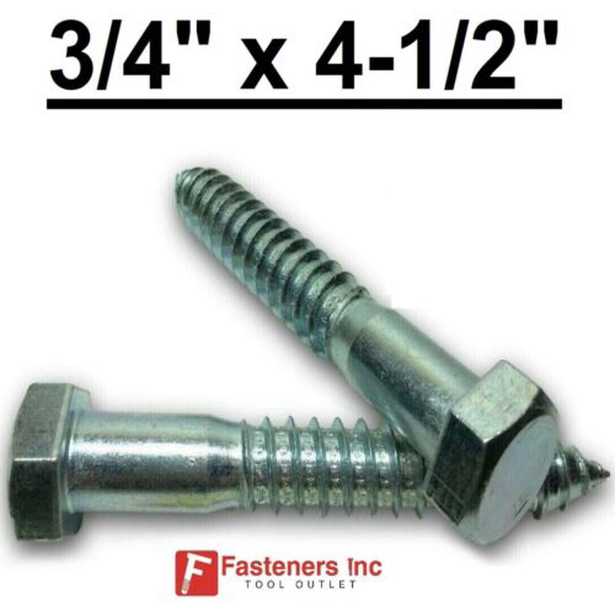 (Choose Qty) 3/4" x 4-1/2" Zinc Plated Hex Head Lag Bolt Screws A307