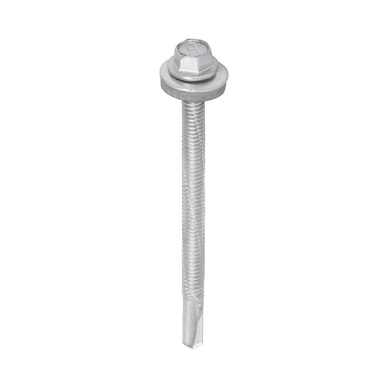 TIMCO Metal Construction Heavy Section Screws - Hex - EPDM Washer - Self-Drilling - Exterior - Silver Organic - 5.5 x 80 - 100 Pieces Box