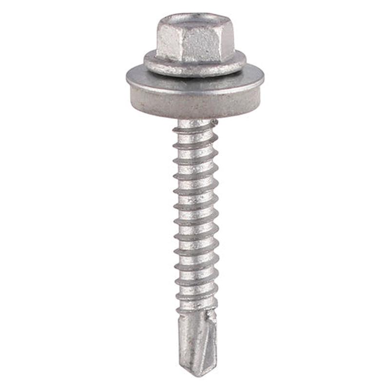 TIMCO Metal Construction Light Section Screws - Hex - EPDM Washer - Self-Drilling - Exterior - Silver Organic - 5.5 x 19 - 100 Pieces Box