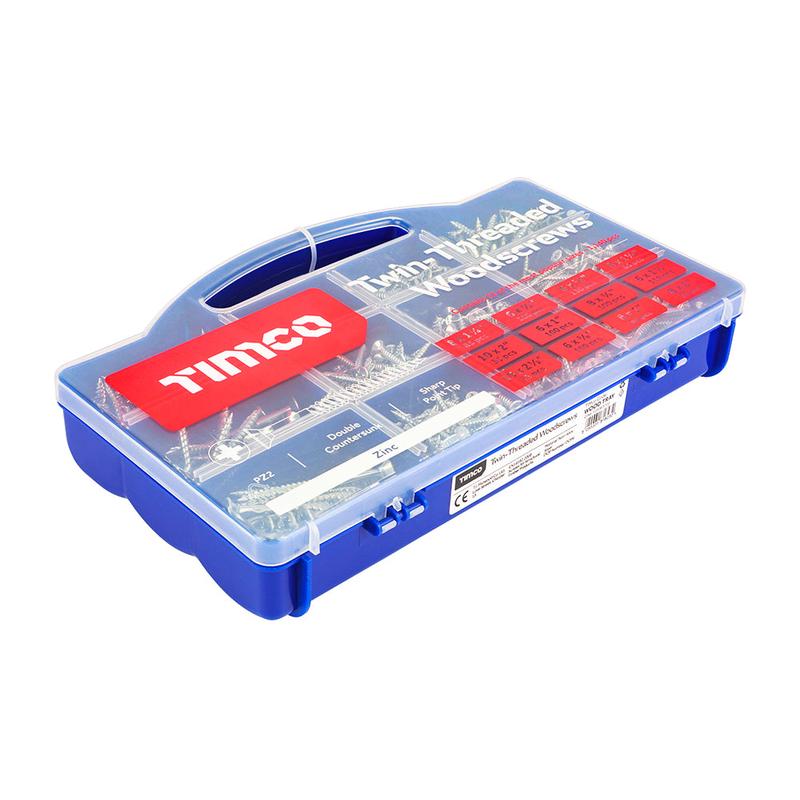 TIMCO Twin-Threaded Woodscrews - Mixed Tray - PZ - Double Countersunk - Zinc - 1,140pcs - 1140 Pieces Tray