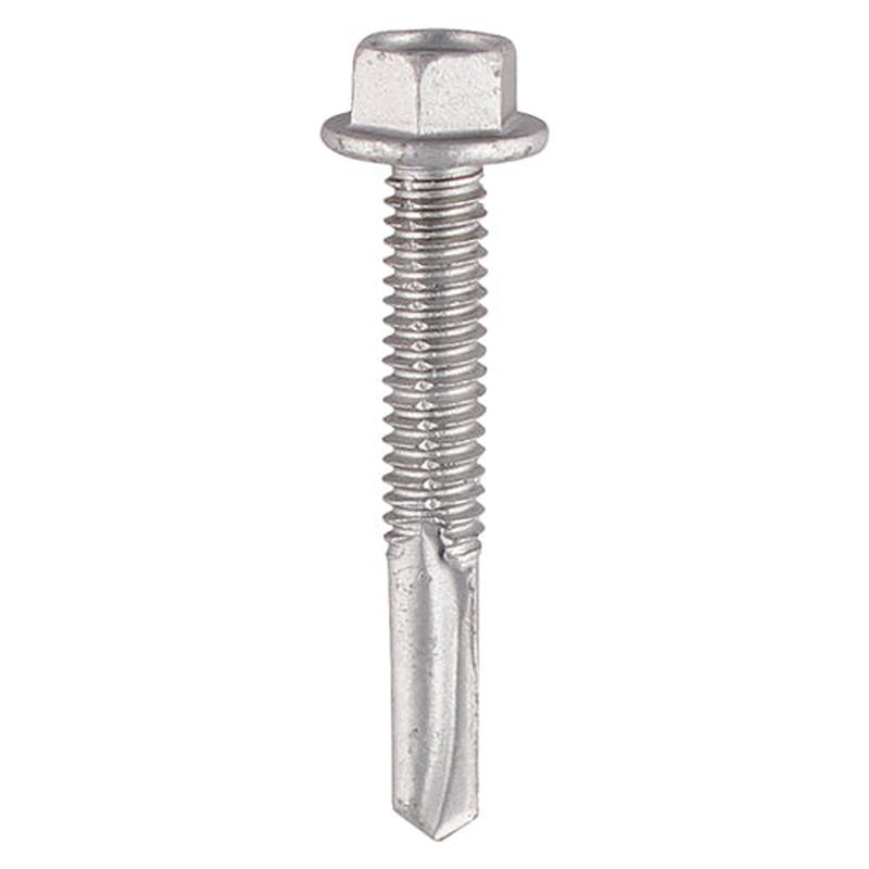 TIMCO Metal Construction Heavy Section Screws - Hex - Self-Drilling - Bi-Metal - Exterior - Silver Organic - 5.5 x 38 - 100 Pieces Box
