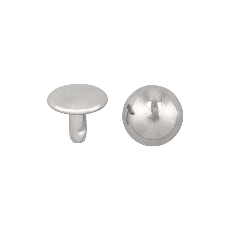 9mm Nickel, Double Cap Domed Rivet, Steel - 12 pk