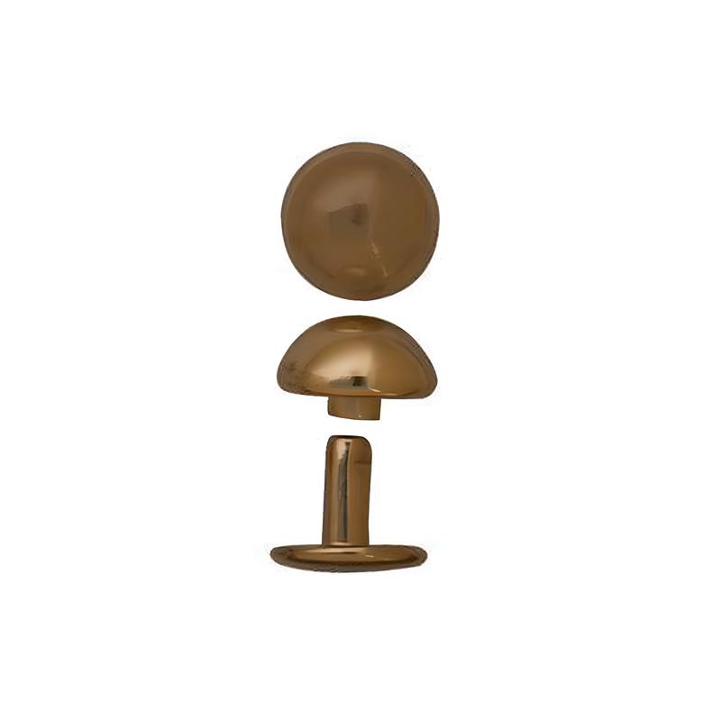 9mm Antique Brass, Double Cap Domed Rivet, Steel - 12 pk
