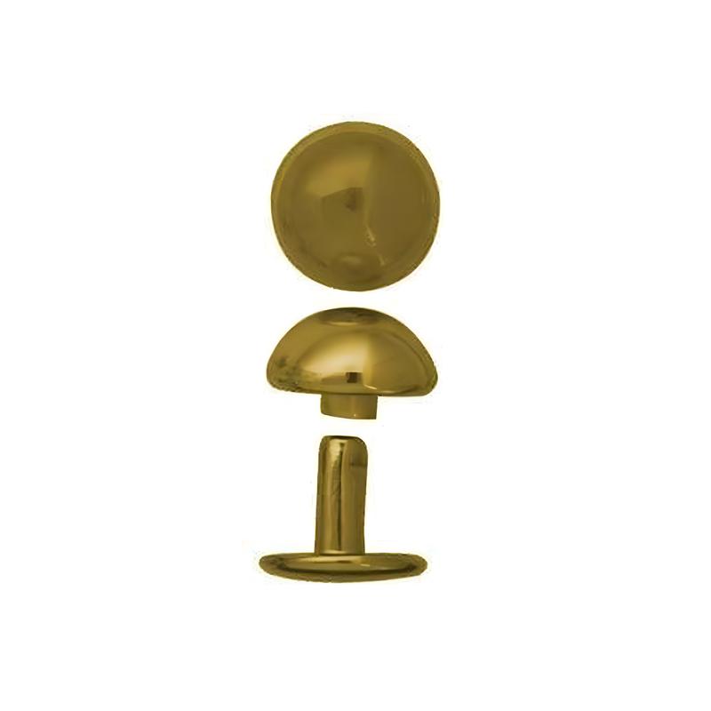 9mm Gold, Double Cap Domed Rivet, Steel - 12pk