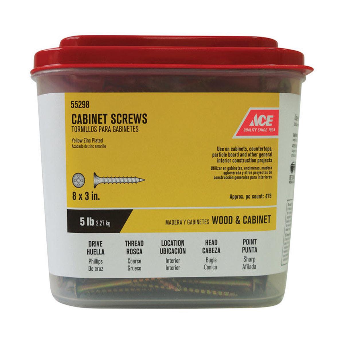 Ace No. 8 X 3 in. L Phillips Yellow Zinc Coarse Cabinet Screws 5Lb