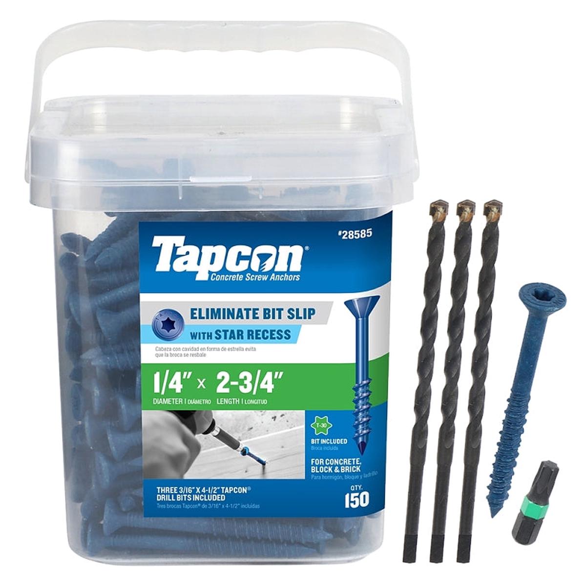 Tapcon 28585 Concrete Screw Anchor, T30 Screw, 1/4 in Dia, 2-3/4 in L, Steel, Climaseal, 150/PK