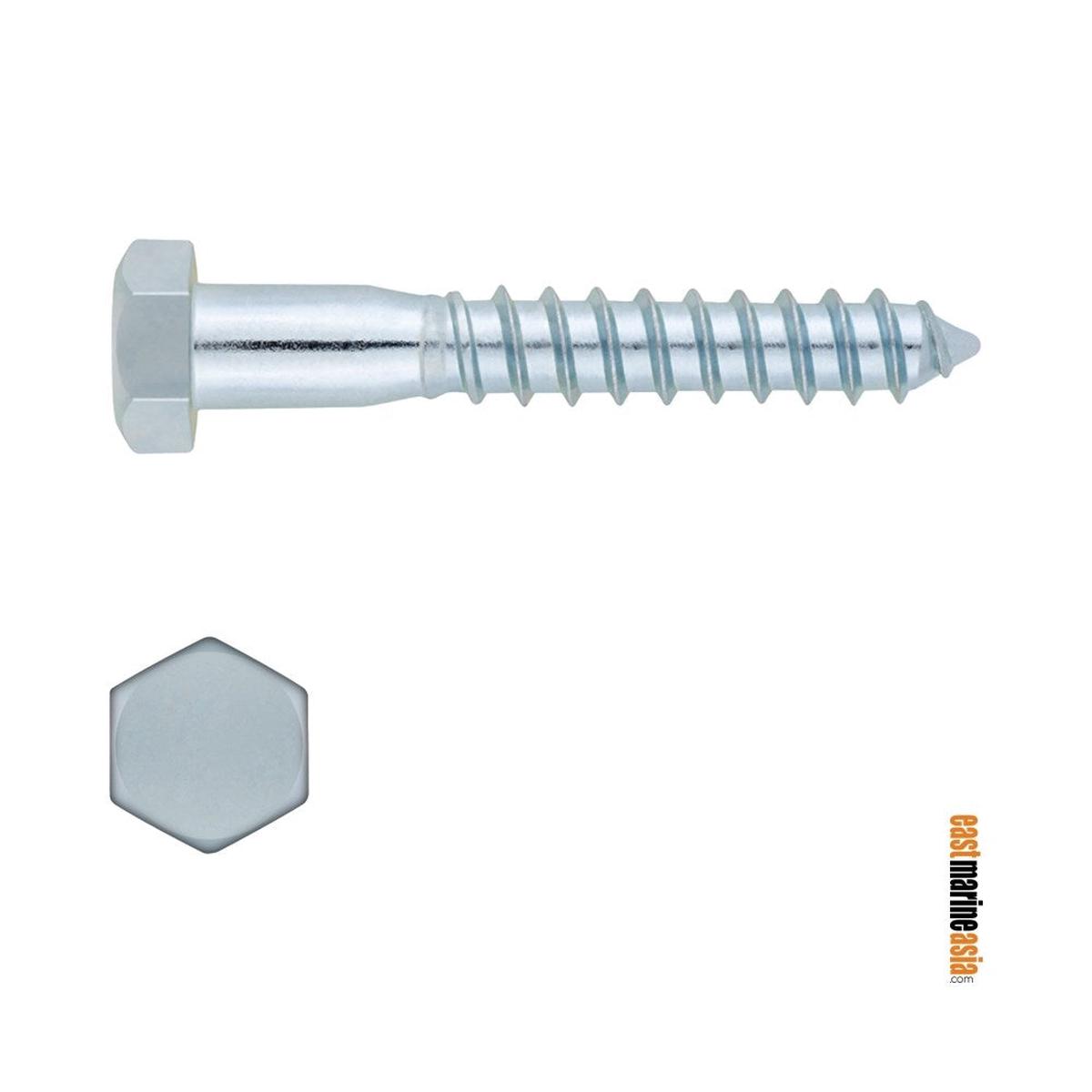 Stainless Steel 316 Lag (Wood) Screw Hex Head - Half Thread (DIN 571) - M12 x 90 mm | Pack of 1 | Pack (111987)
