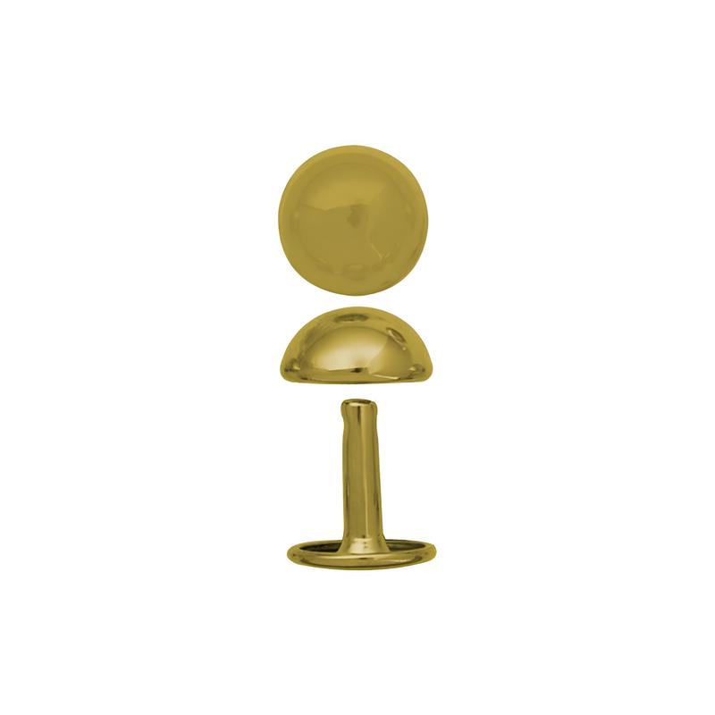 15mm Gold, 13mm Double Cap Domed Rivet, Steel, 12-pack