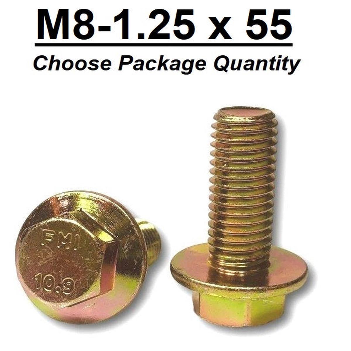 M8-1.25 x 55mm Grade 10.9 Hex Metric Flange Bolts Yellow Zinc Hardened