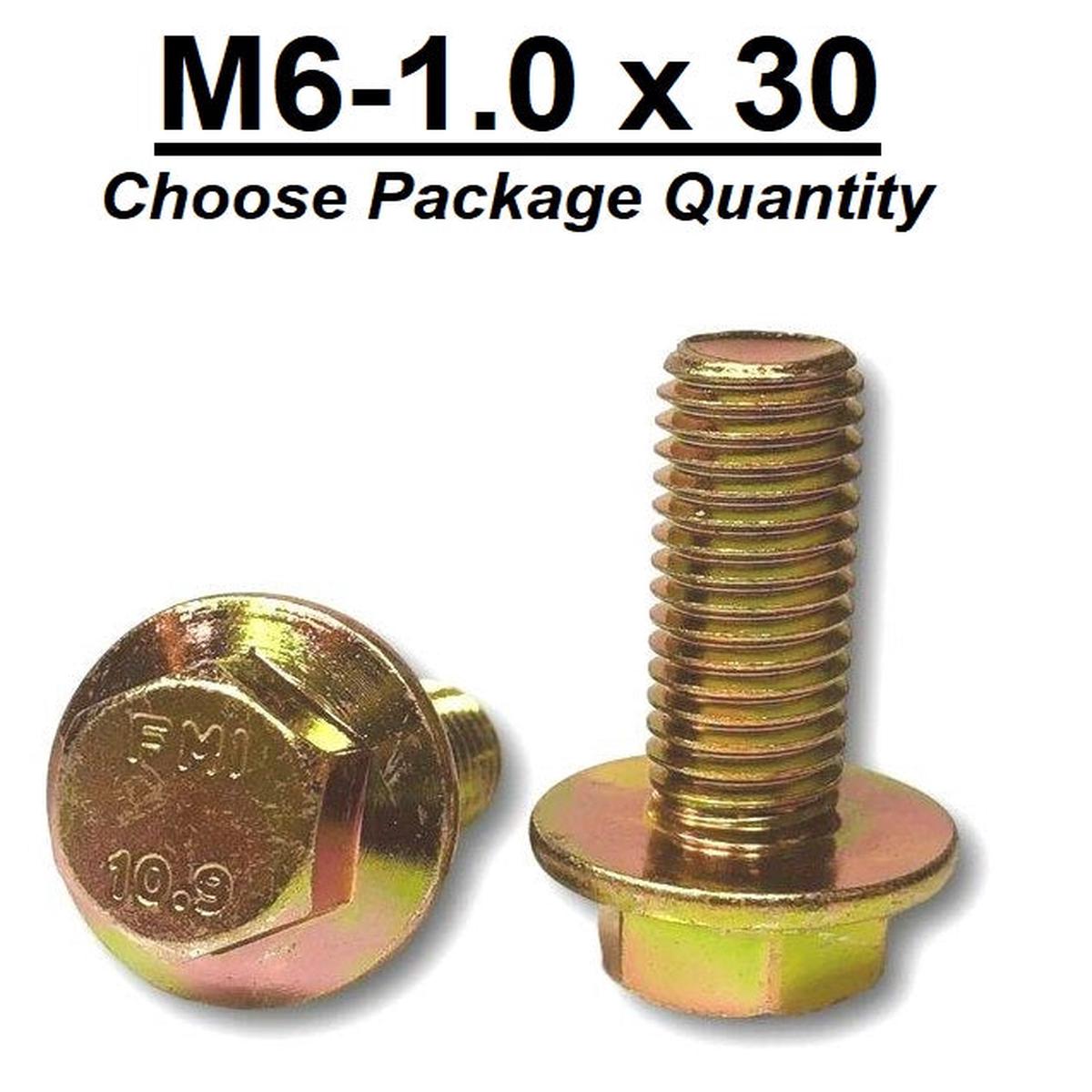 M6-1.0 x 30mm Grade 10.9 Hex Metric Flange Bolts Yellow Zinc Hardened