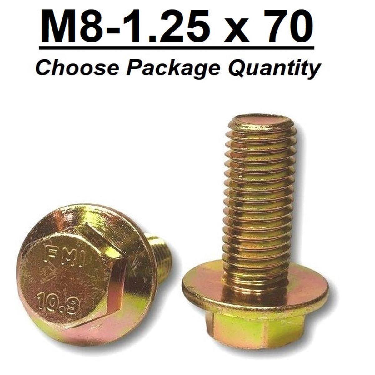 M8-1.25 x 70mm Grade 10.9 Hex Metric Flange Bolts Yellow Zinc Hardened