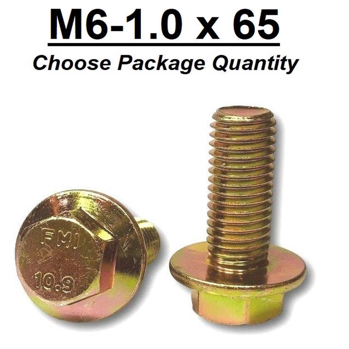 M6-1.0 x 65mm Grade 10.9 Hex Metric Flange Bolts Yellow Zinc Hardened
