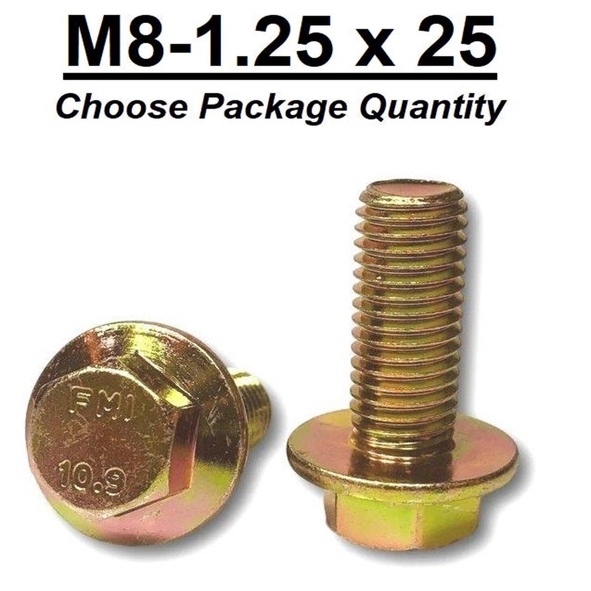 M8-1.25 x 25mm Grade 10.9 Hex Metric Flange Bolts Yellow Zinc Hardened