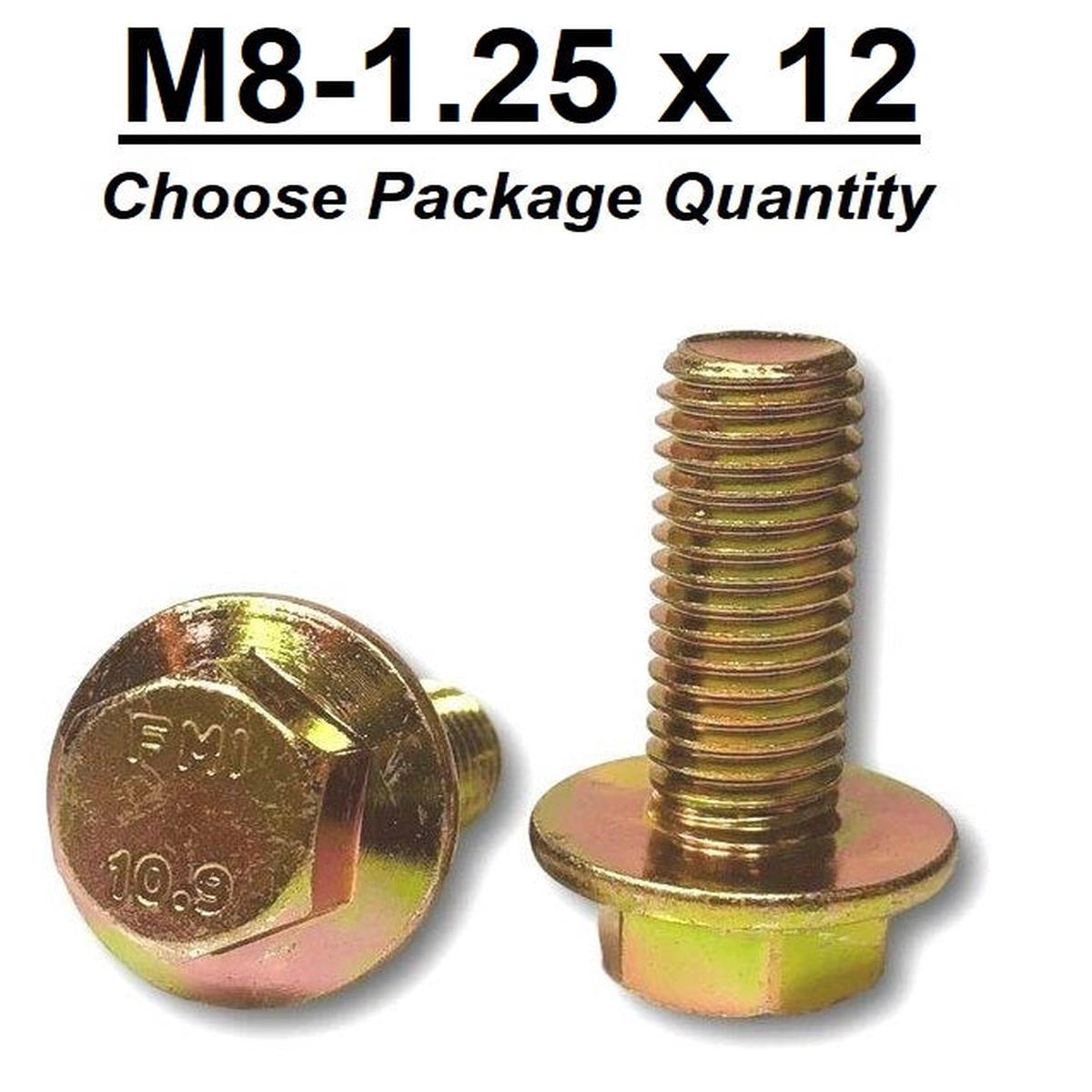M8-1.25 x 12mm Grade 10.9 Hex Metric Flange Bolts Yellow Zinc Hardened
