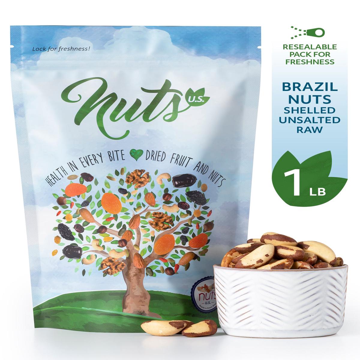 Brazil Nuts  Shelled Whole Kernels, Raw, Unsalted, Non-GMO, and Steam Pasteurized - 1 LB