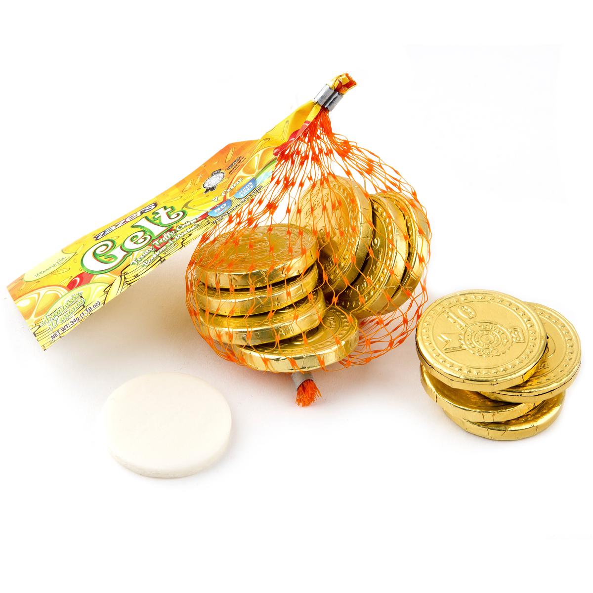 Hanukkah Pineapple Taffy Gelt Mesh Bags Gold Coins - 22CT Box