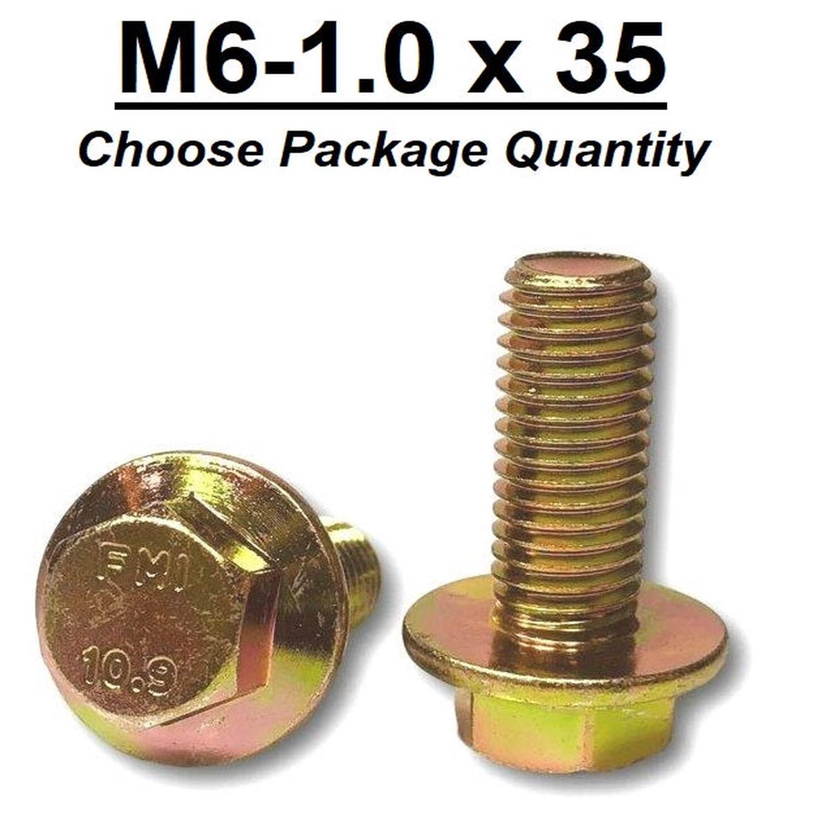 M6-1.0 x 35mm Grade 10.9 Hex Metric Flange Bolts Yellow Zinc Hardened