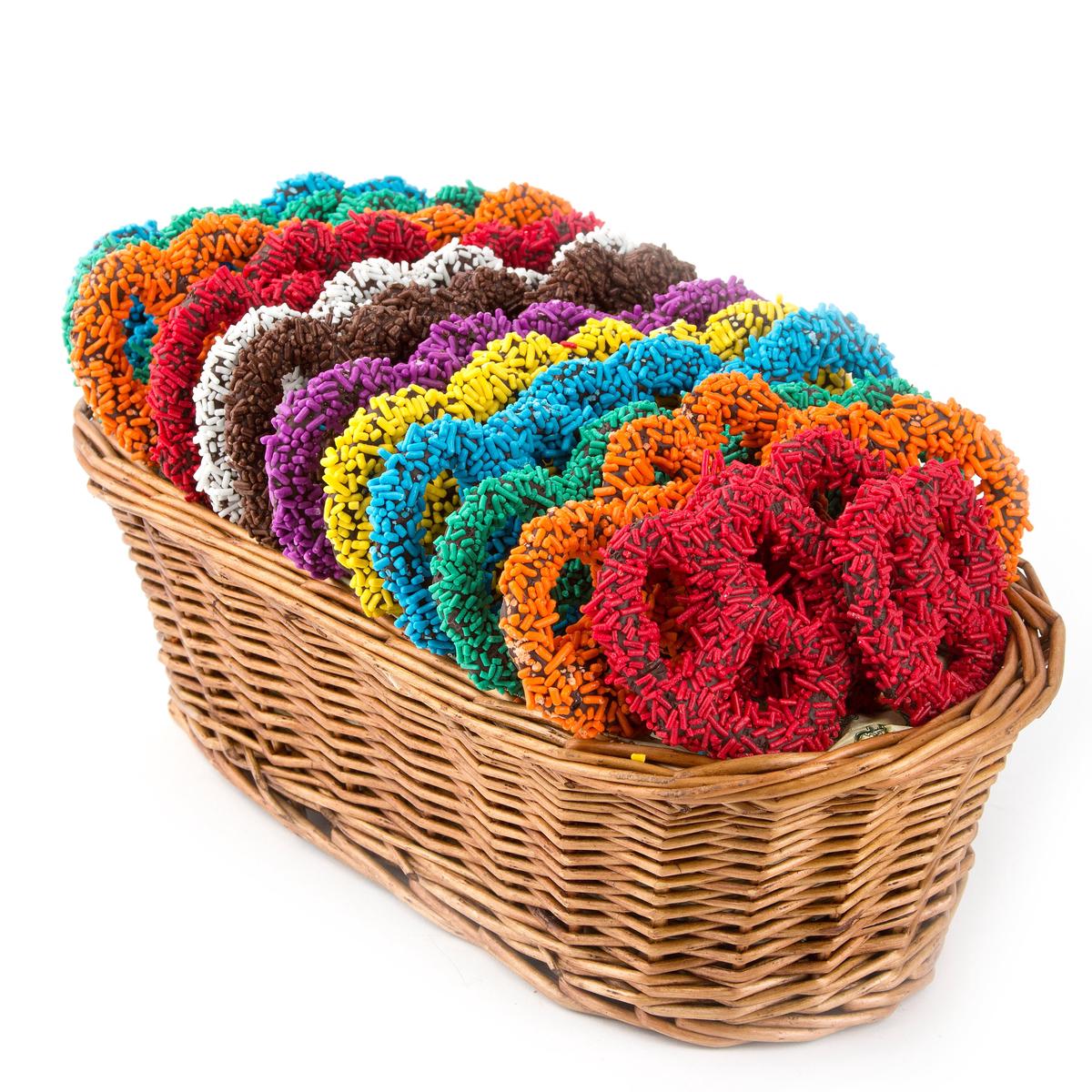 Rainbow Sprinkle Chocolate Pretzel Gift Basket