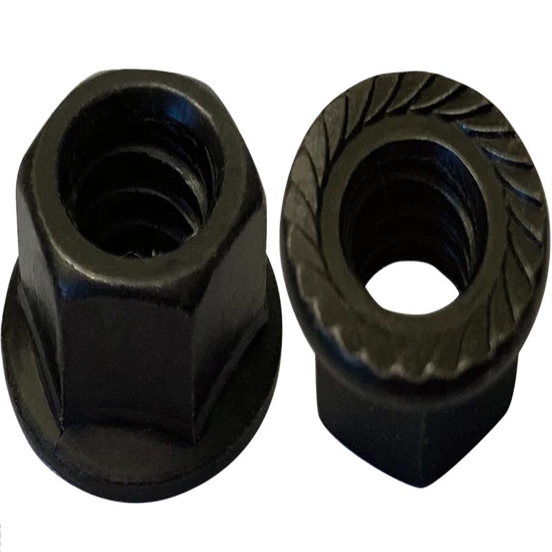 [2000 BULK] Hex Lock Nuts Serrated Flange Steel Black Zinc 1/4-20