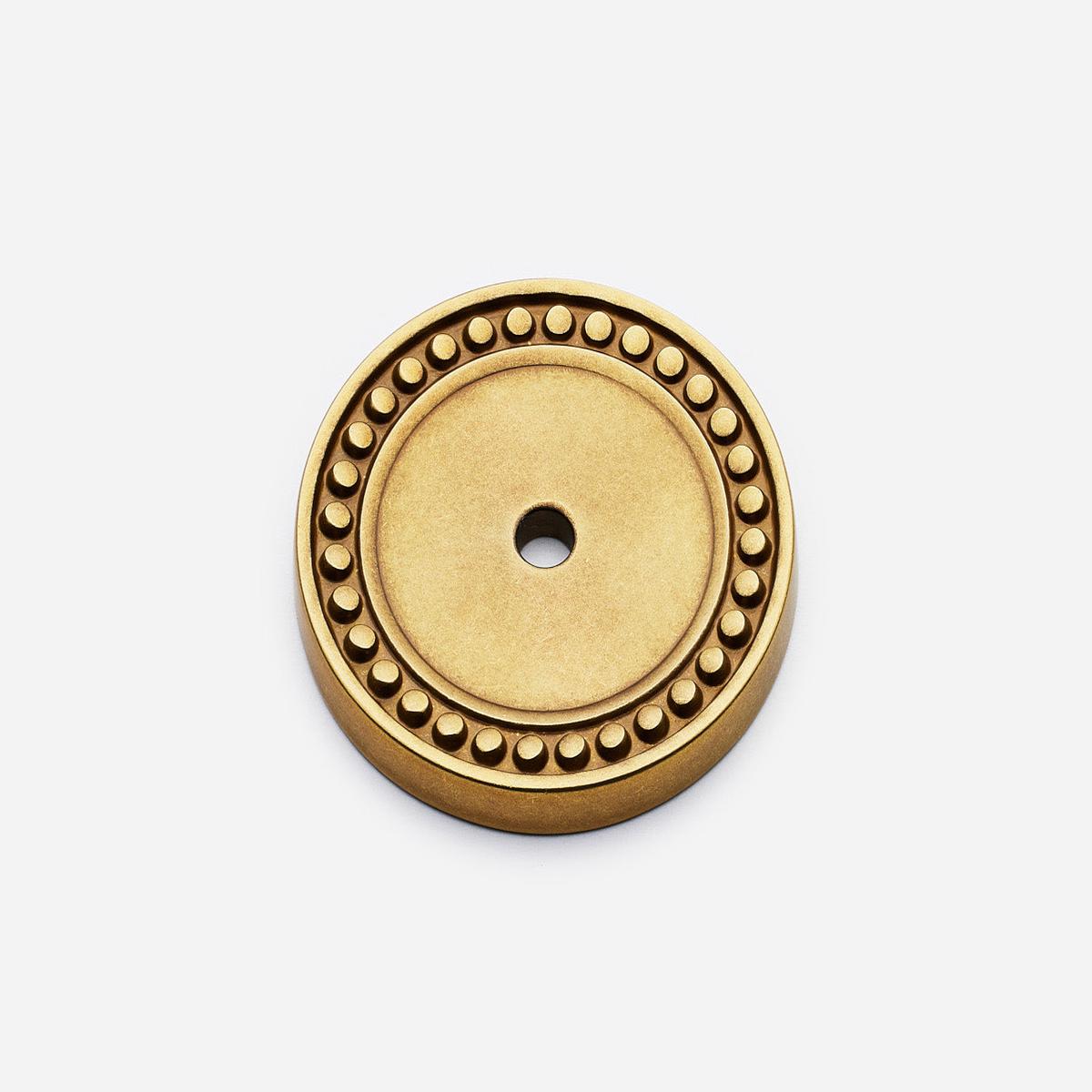 Beaded Round Backplate, 1.5" - Unlacquered Aged Brass