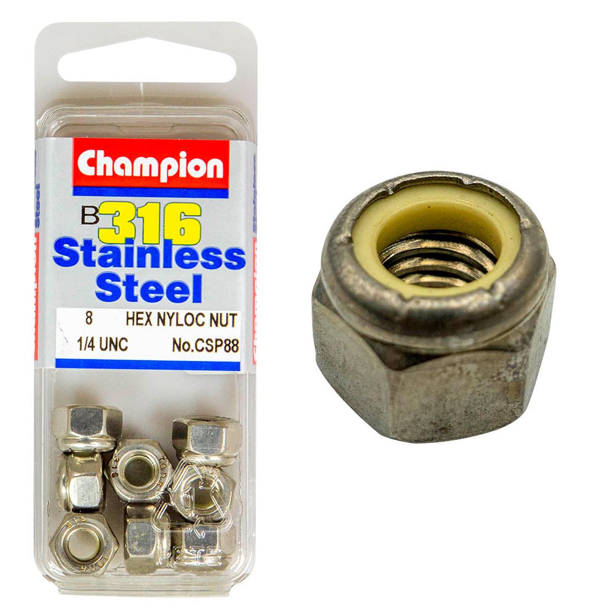 Champion - Hex Nuts-Self Locking-Nylon Inserts-Stainless Steel- 1/4"-UNC-316/A4 | CSP88