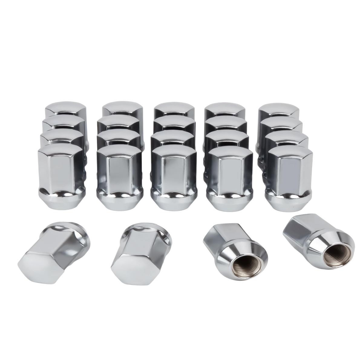 M14x1.5 Lug Nuts Replacement for 1999-2017 Chevy Silverado, 2012-2022 Ram 1500 2500, 2011-2022 Grand Cherokee, 24PCS 14x1.5 Chrome Lug Nuts One-Piece OEM Style Conical Seat, GM 9596070 611
