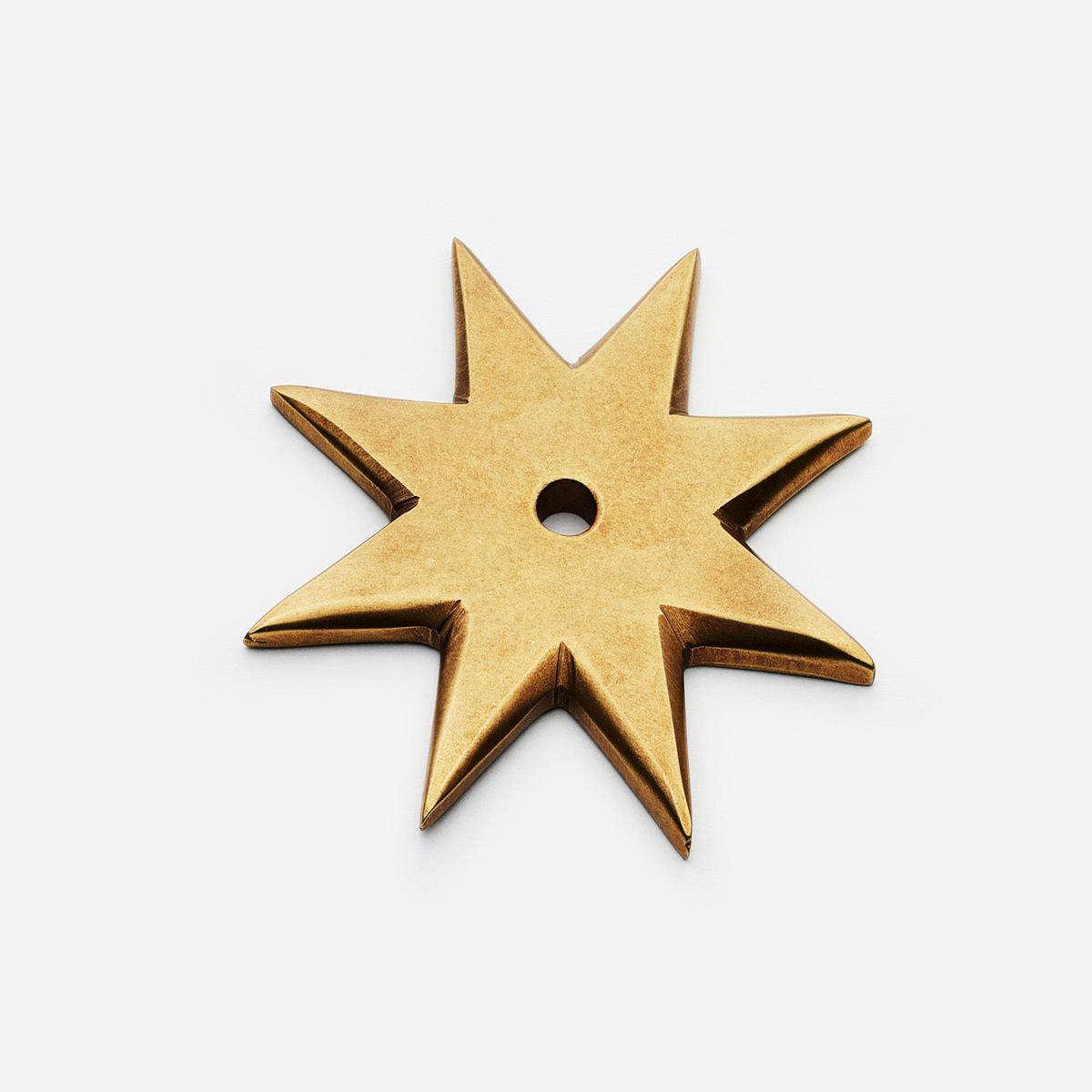 Star Backplate, 8-Point - Unlacquered Aged Brass