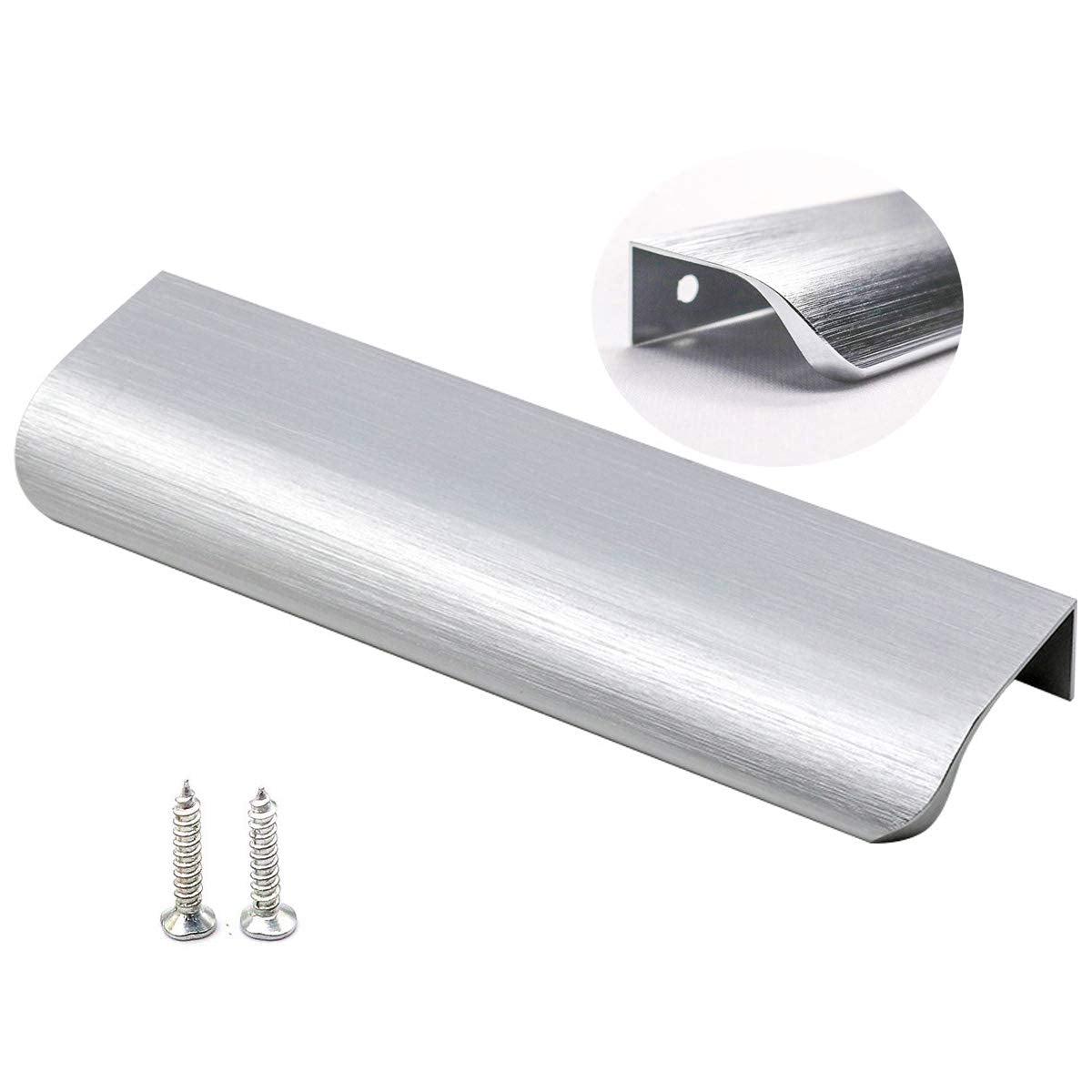 Brushed Nickel Edge Pulls Cabinet Door Finger Pulls - Silver | 5''(128mm) | 10 Pack