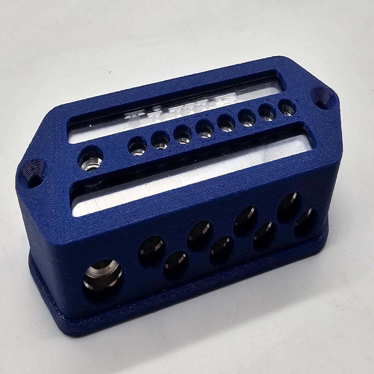 Cased 4 gauge to 8-8 gauge distribution blocks - blue