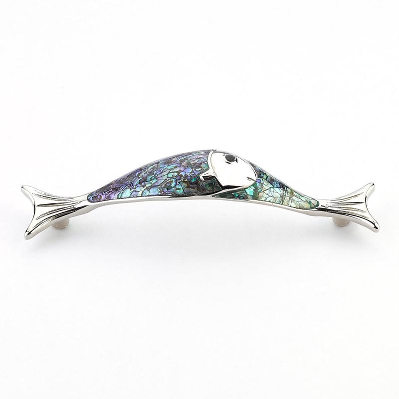 Schaub and Company Pull, Fish, Imperial Shell, Polished Nickel, 4-1/2" cc 850-IM/PN