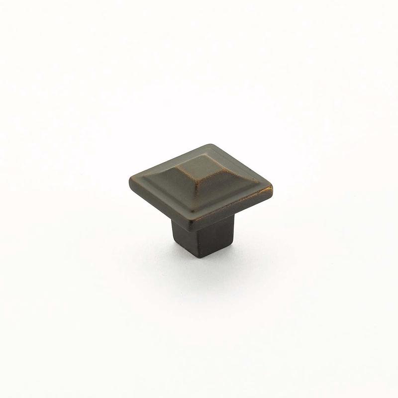 Schaub Knob, Square, Ancient Bronze, 1.25" dia 530-ABZ
