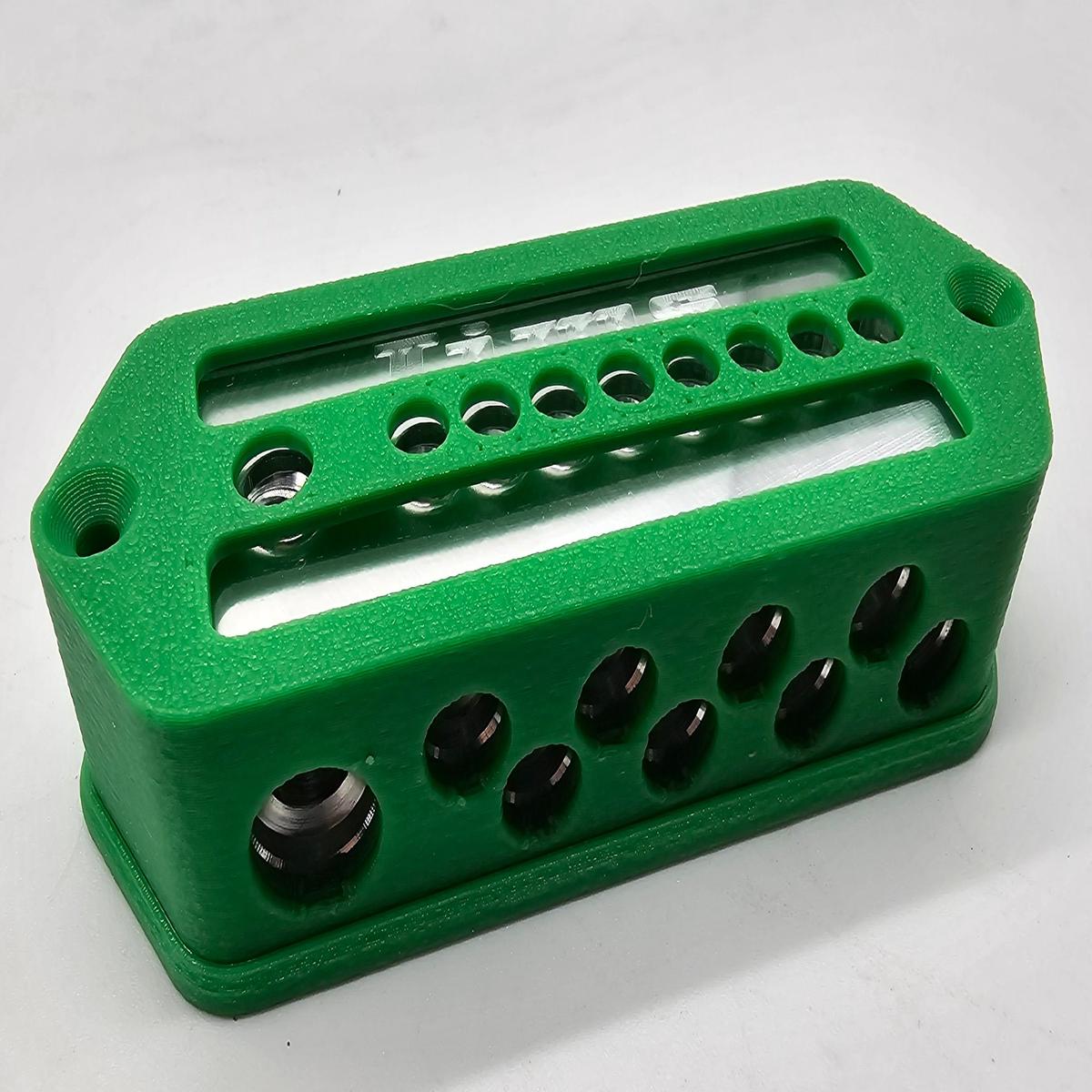 Cased 4 gauge to 8-8 gauge distribution blocks - green