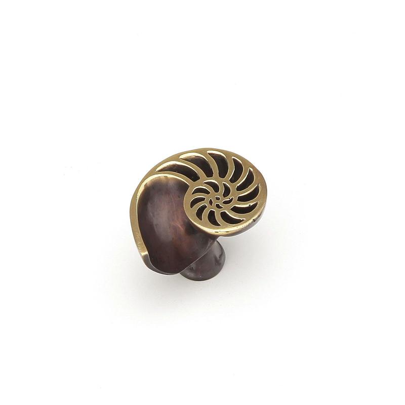 Schaub and Company Knob, Shell, Right, Polished Brass, Dark Bronze, 1-1/2" x 1-1/4" dia 980R-PB/BZ