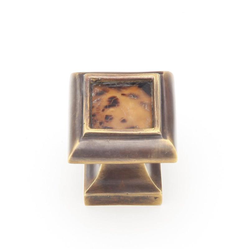 Schaub and Company Knob, Square, Tiger Penshell, Dark Antique Bronze, 1-3/8" dia 818-PEN/DAB