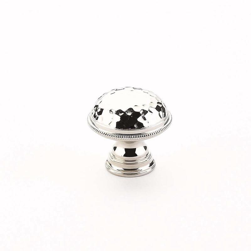 Schaub Knob, Hammered, Knurled Edge, Polished Nickel, 1.25" dia 571-PN