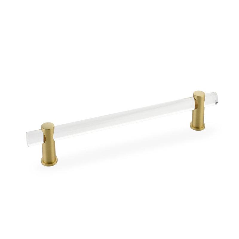 Schaub Pull, Adjustable clear Acrylic, Satin Brass, 8" cc 408-SB