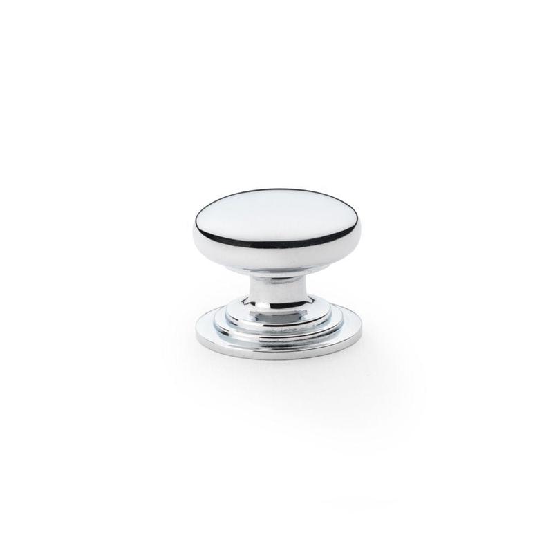 Alexander & Wilks Waltz Round Cupboard Knob on Stepped Rose - Polished Chrome - 32mm