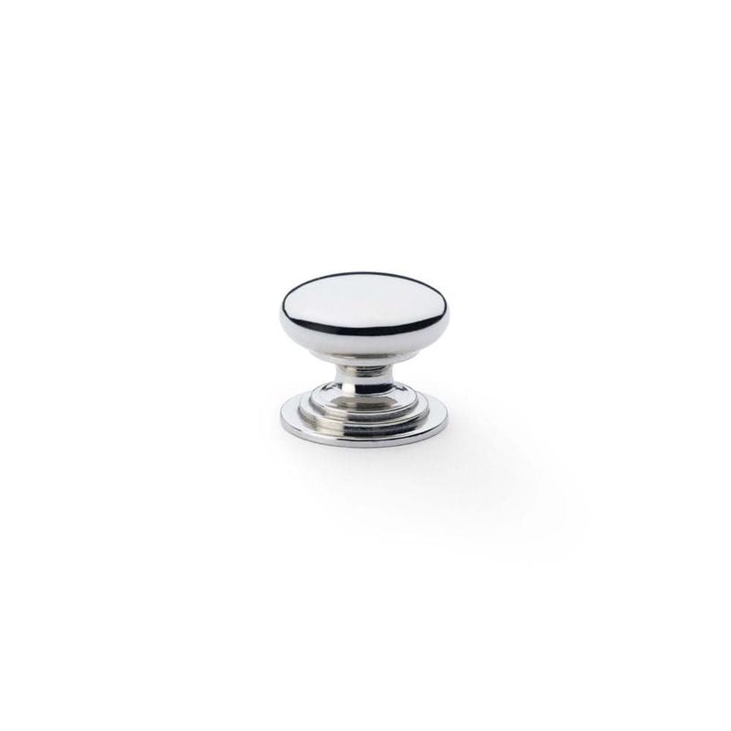 Alexander & Wilks Waltz Round Cupboard Knob on Stepped Rose - Polished Nickel - 25mm