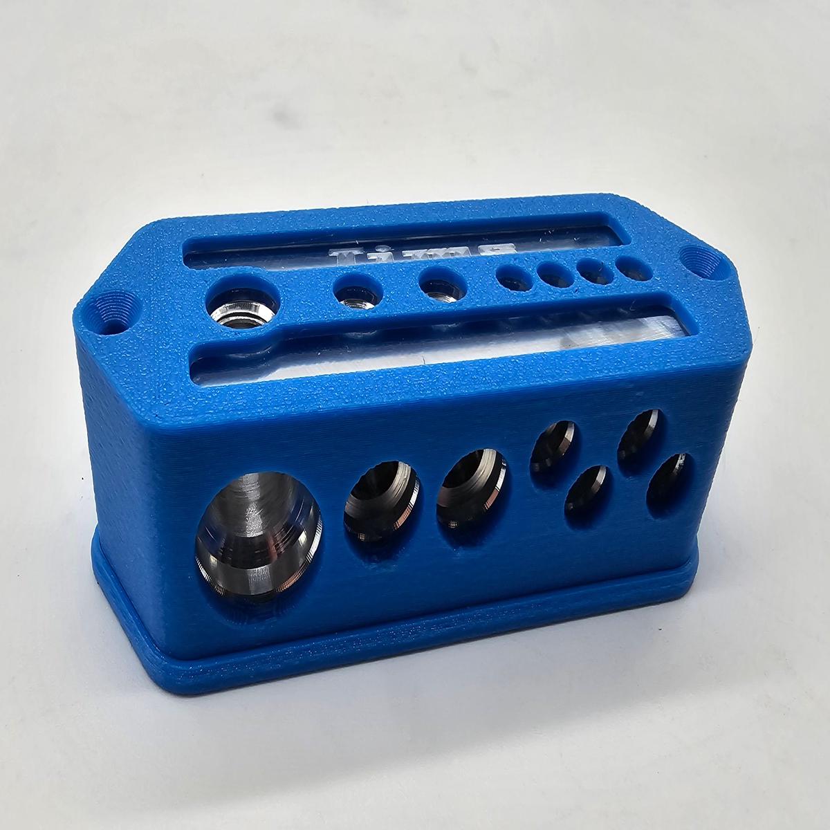 Cased 1/0 to 2-4 gauge and 4-8 gauge distribution blocks - electric blue