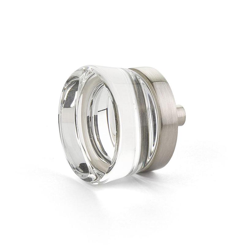 Schaub Knob, Flat Disc Glass, Satin Nickel, 1.375" dia 77-15