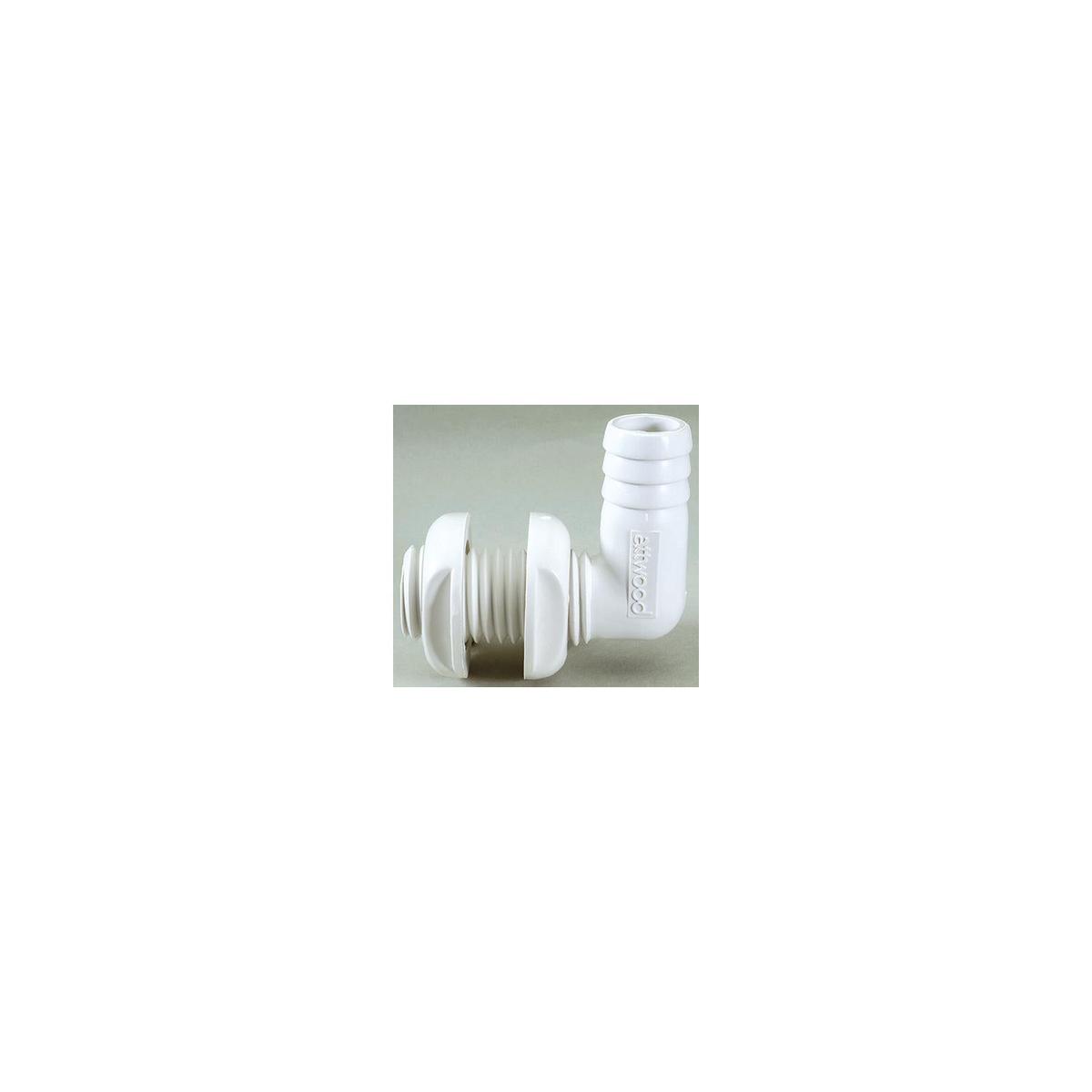 Attwood Thru Hull Connector For Hose, White, 90 Degree - 3/4