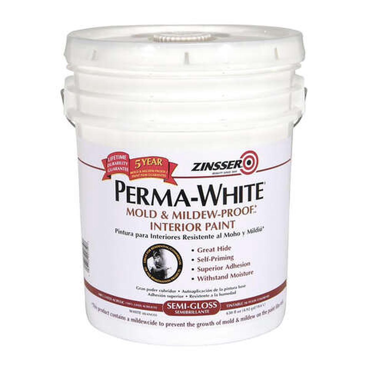 Zinsser Perma-White Semi-Gloss White Water-Based Mold and Mildew-Proof Paint Interior 5 gal