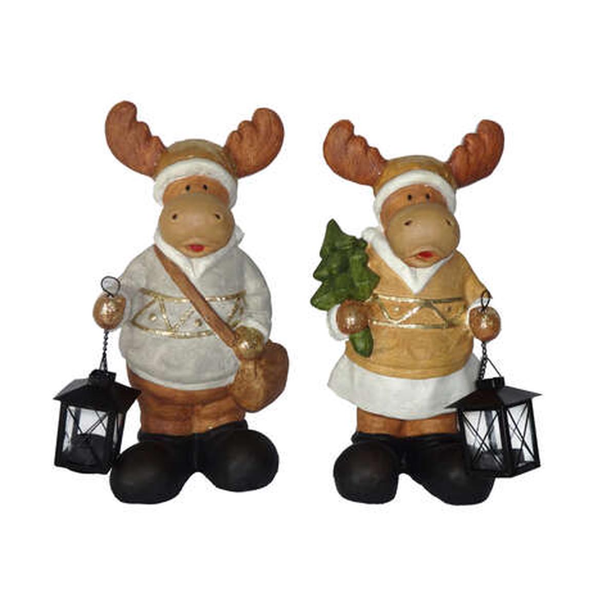 CTM Brown Reindeer with Lantern Figurine, Pack of 4