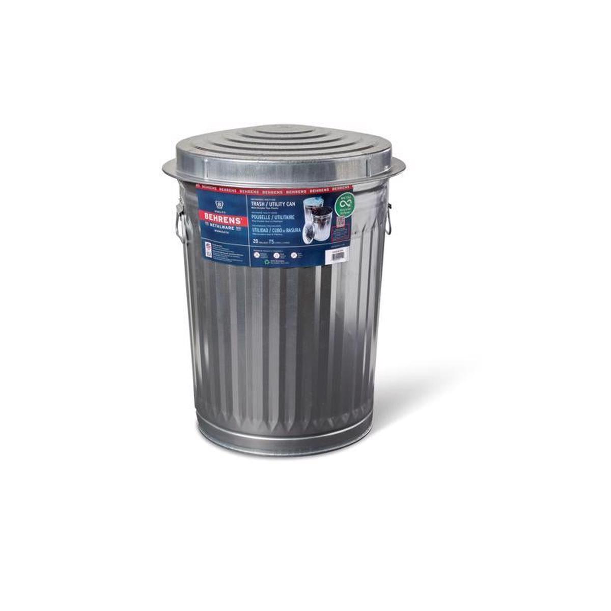 Behrens 20 gal Silver Galvanized Steel Garbage Can Lid Included Animal Proof/Animal Resistant, Pack of 6