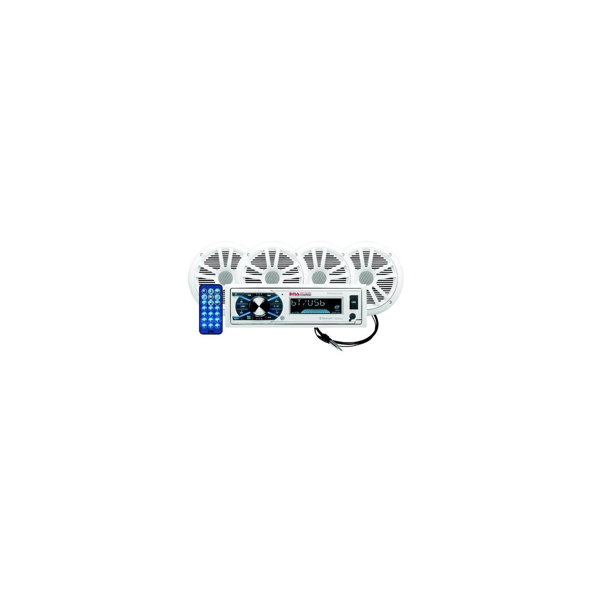 Boss Audio MCK632WB64 Single-DIN AM/FM Receiver w/ 2 Pair 6.5 Marine Speakers & Antenna, White