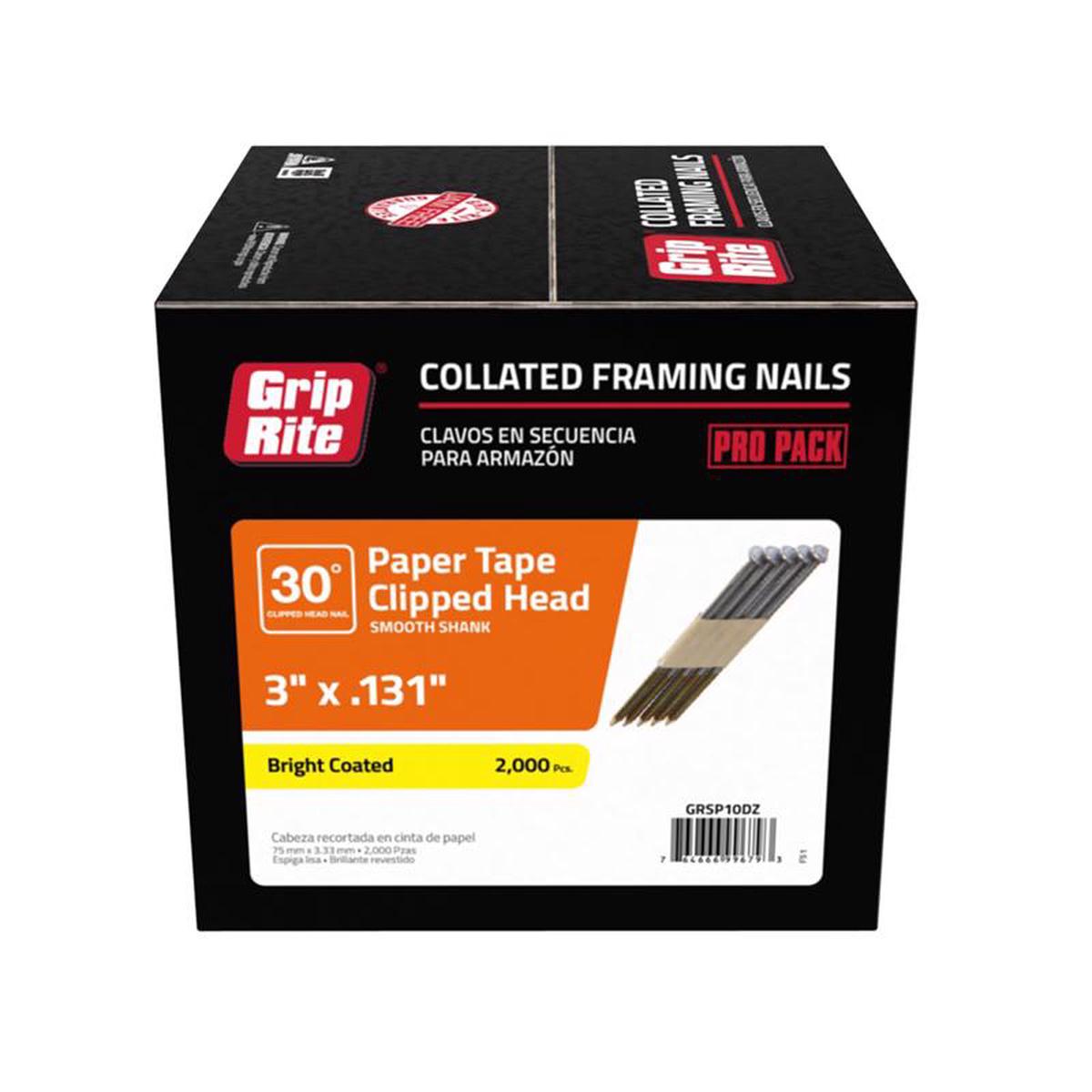 Grip-Rite 3 in. L Paper Strip Bright Framing Nails 30 deg 2000 pk