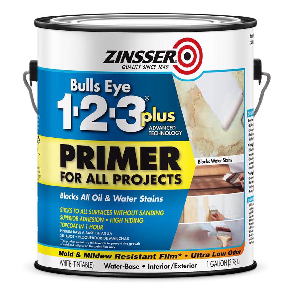 Zinsser Bulls Eye 123 Plus White Water-Based Acrylic Primer 1 gal, Pack of 2