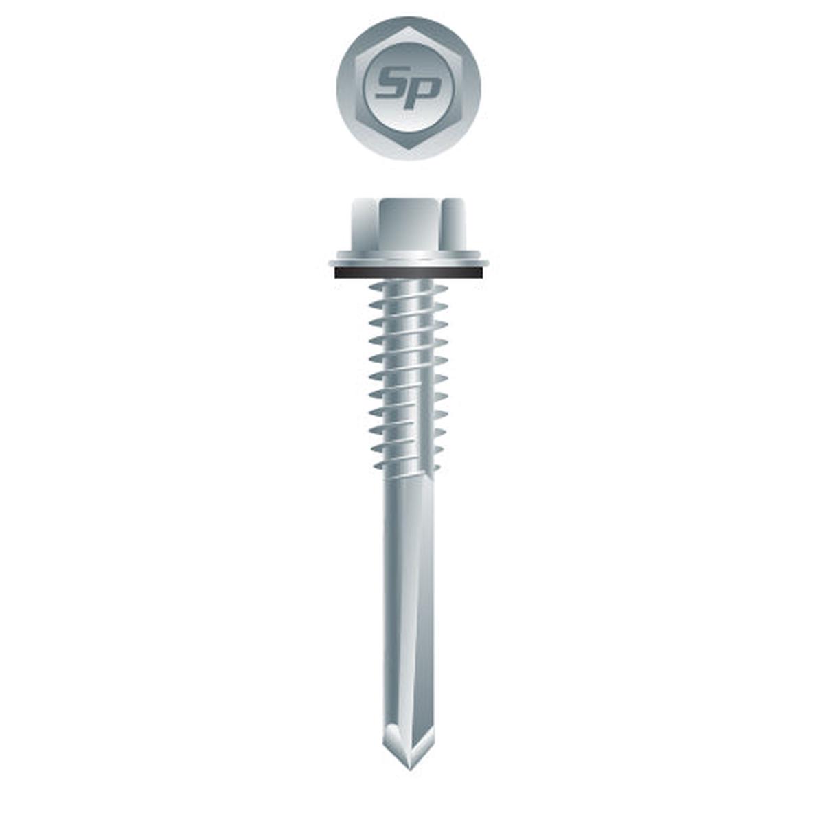 #12 Strong-Point Hex Washer Head w/Washer 12-24 x 1-1/2, Zinc